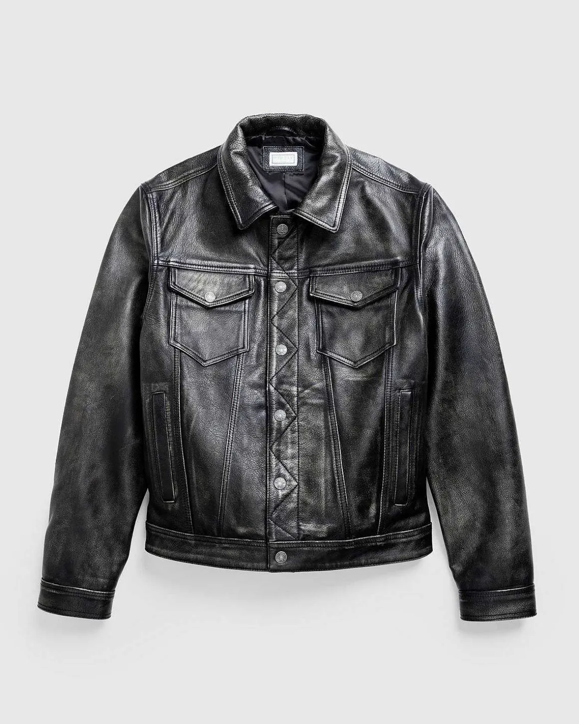 Gusa Distressed Leather Trucker Jet Black Multi