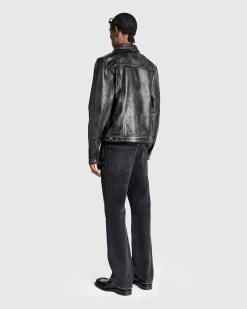 Gusa Distressed Leather Trucker Jet Black Multi