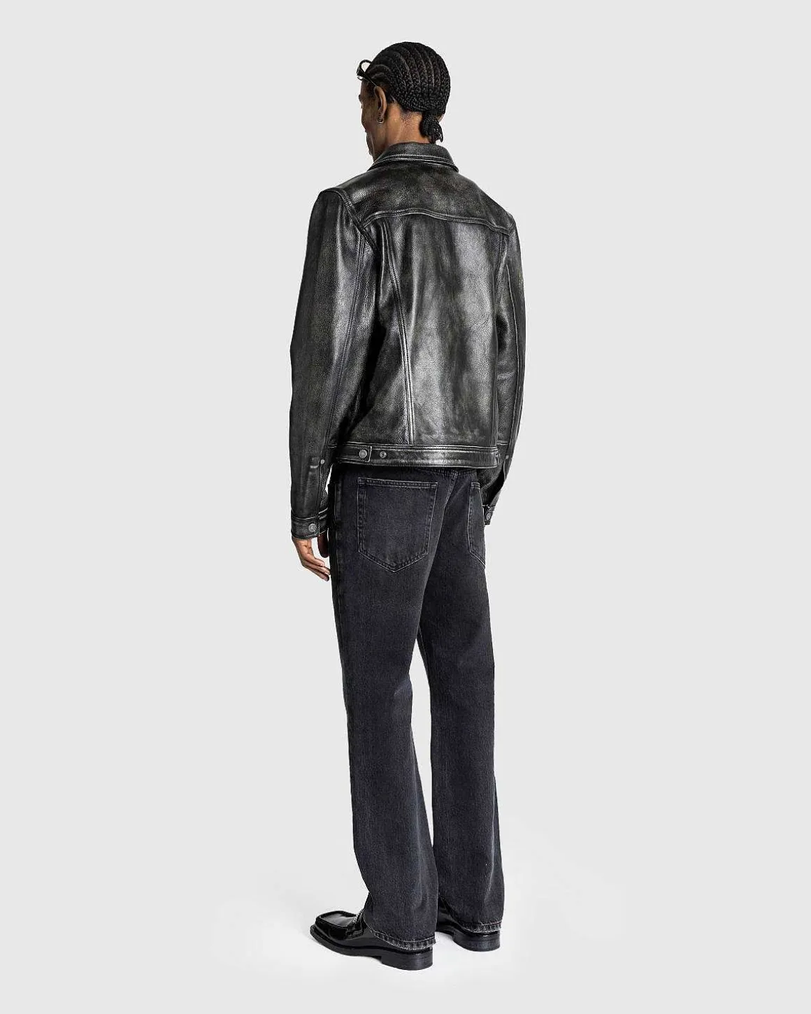 Gusa Distressed Leather Trucker Jet Black Multi