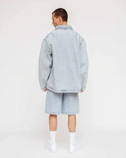 Half-Zip Denim Anorak Washed Light Blue