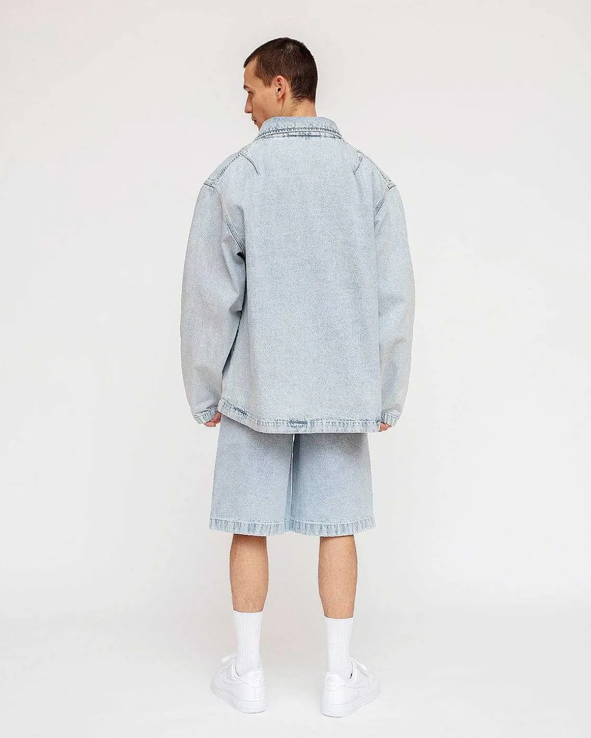 Half-Zip Denim Anorak Washed Light Blue