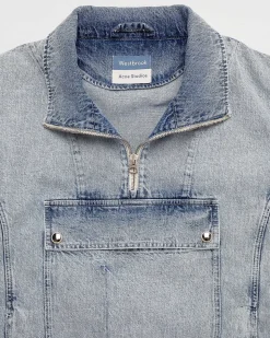 Half-Zip Denim Anorak Washed Light Blue