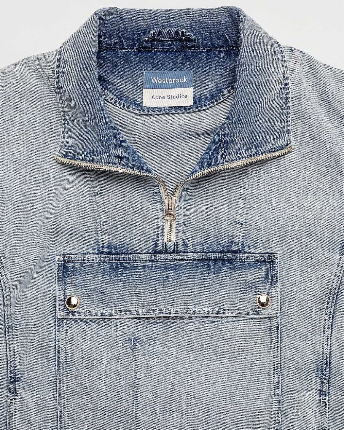 Half-Zip Denim Anorak Washed Light Blue