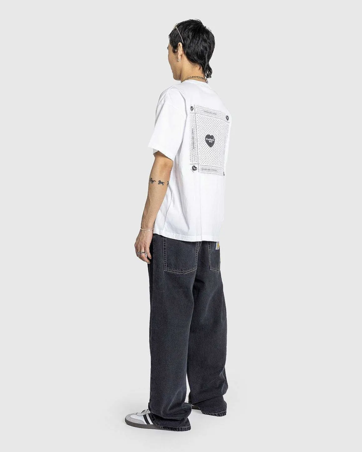Hjerte Bandana T-Shirt Hvid/Sort/Stenvasket