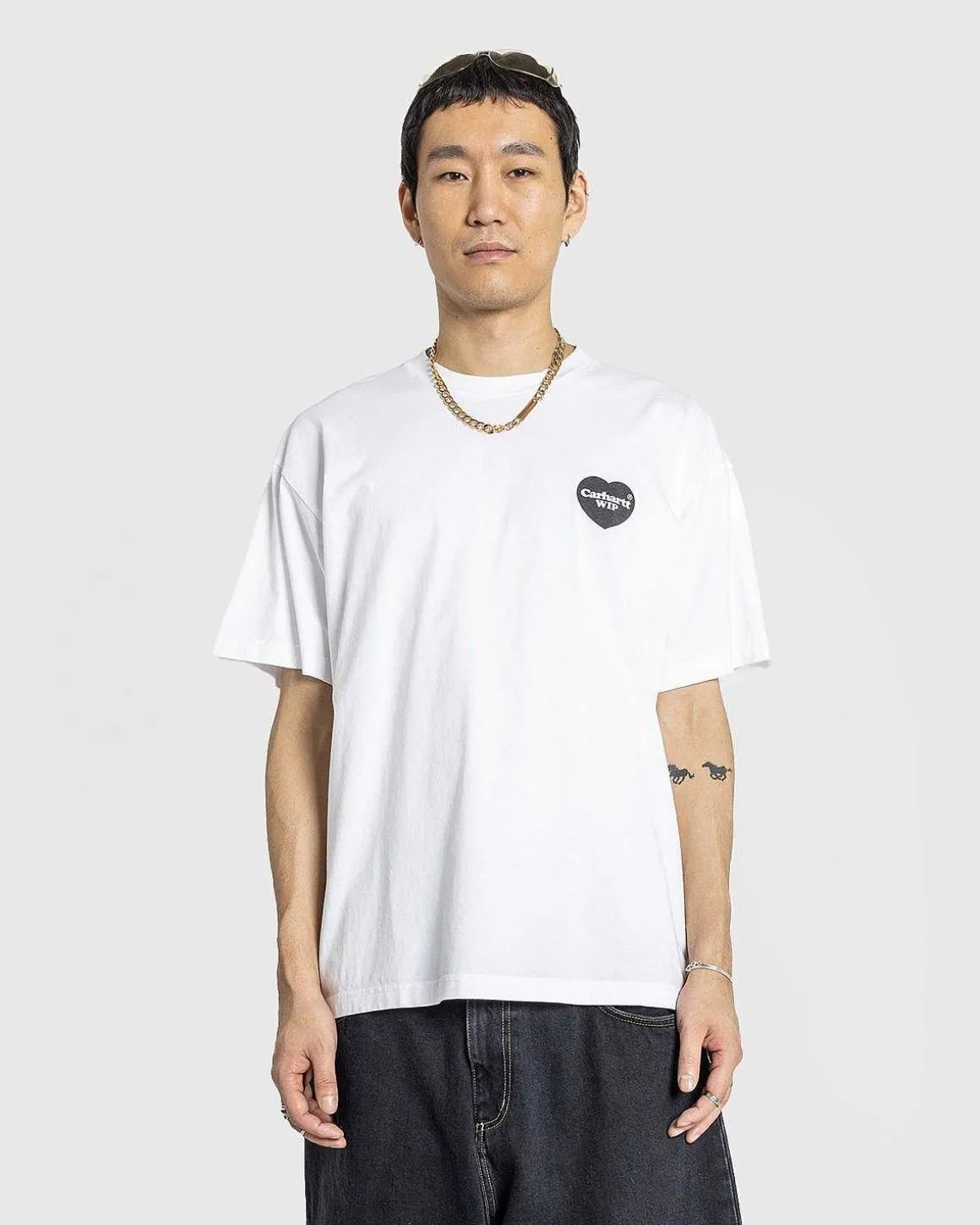 Hjerte Bandana T-Shirt Hvid/Sort/Stenvasket