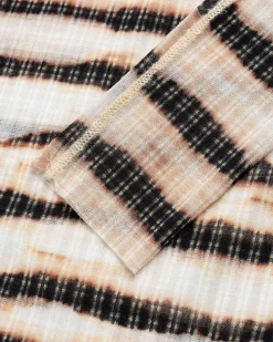Hojhalset Langaermet Printet Stribet Top Ecru/Brun