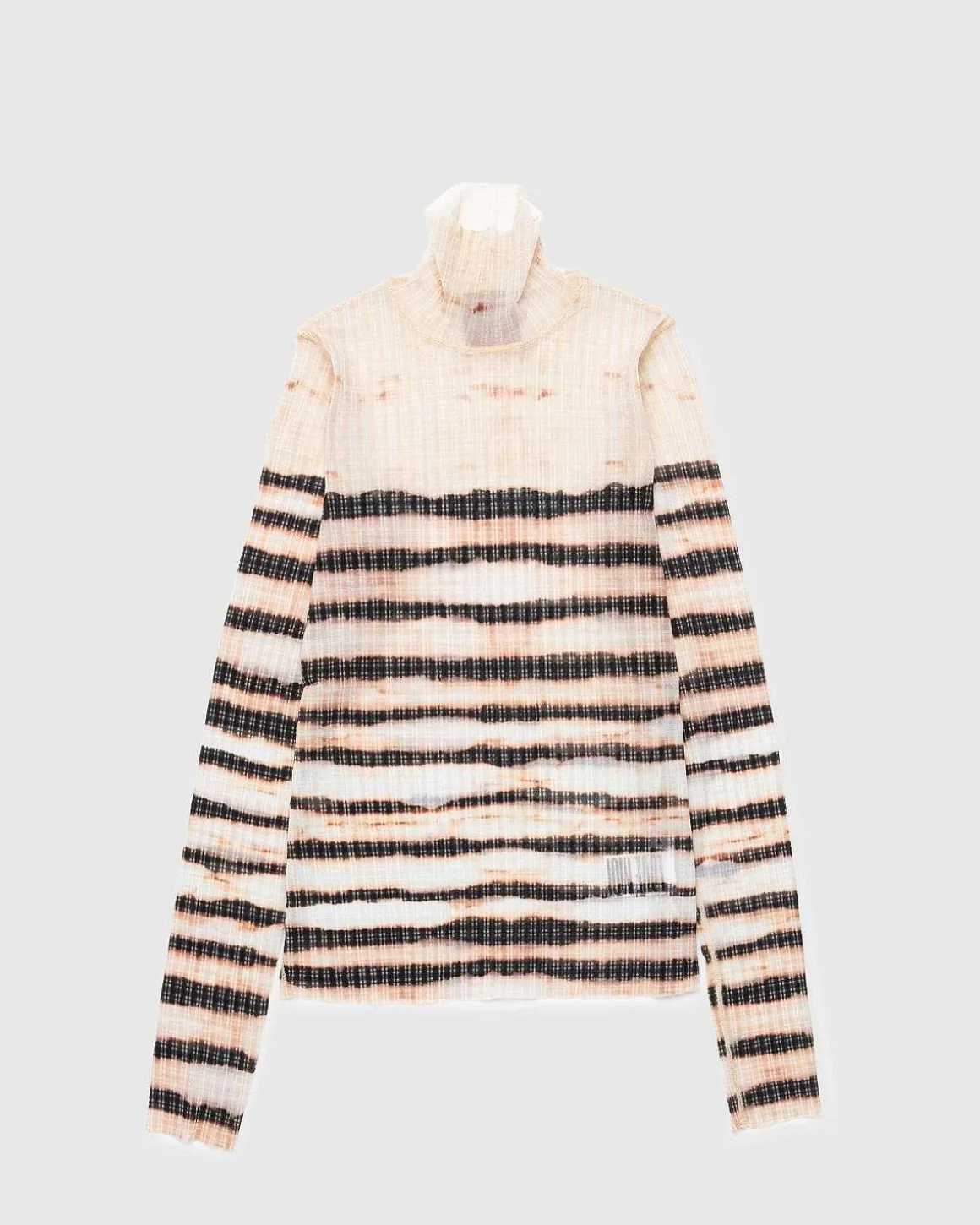 Hojhalset Langaermet Printet Stribet Top Ecru/Brun