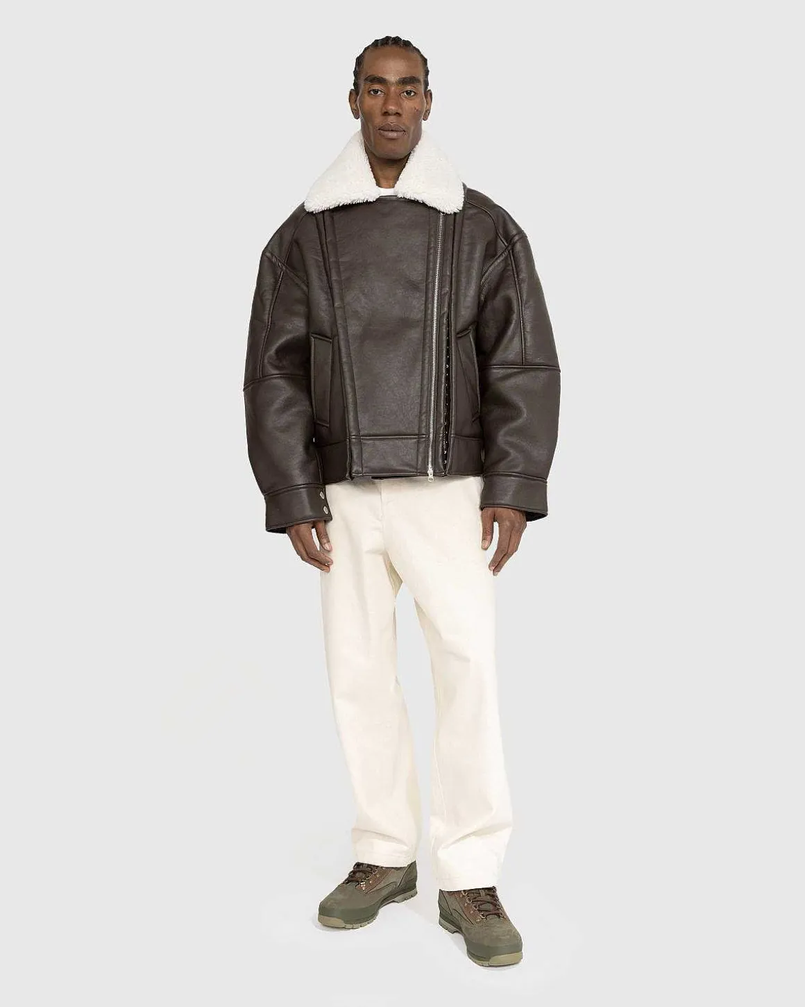 Hook And Eye Shearling-Jakke Morkebrun/Off White