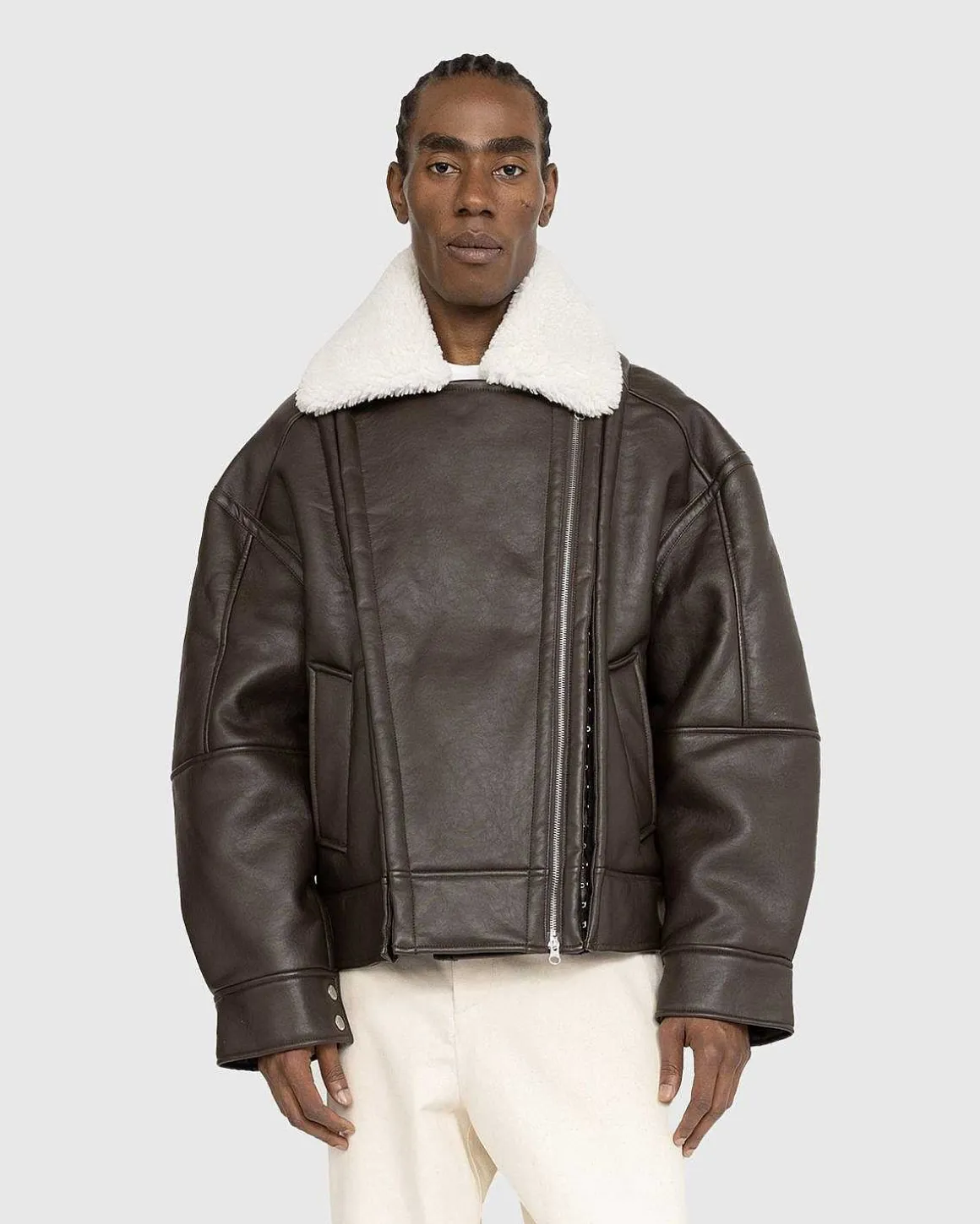 Hook And Eye Shearling-Jakke Morkebrun/Off White