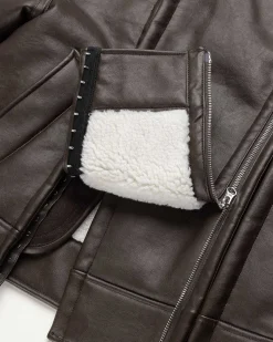 Hook And Eye Shearling-Jakke Morkebrun/Off White