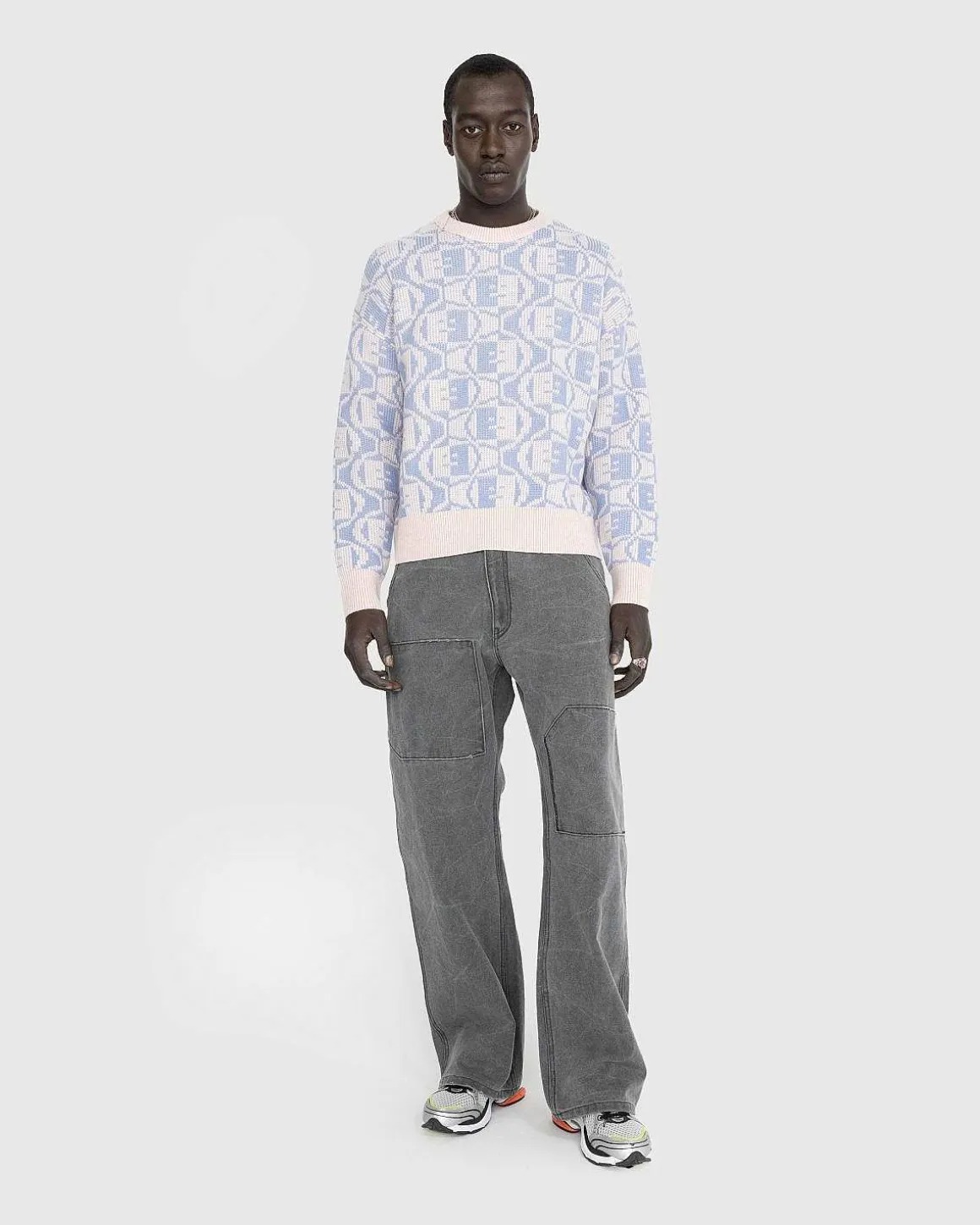 Jacquard Crew Neck Jumper Falmet Pink Melange/Lysebla