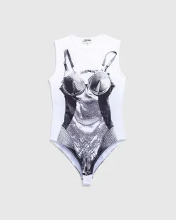 Jersey Body Printet Madonna Corset Trompe L'Oeil Hvid/Sort