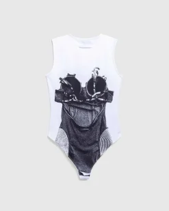 Jersey Body Printet Madonna Corset Trompe L'Oeil Hvid/Sort