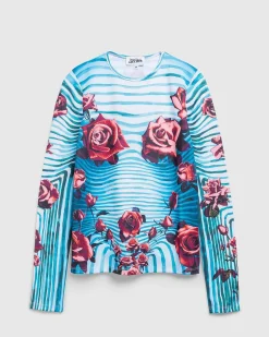 Jersey Langaermet Top Trykt Blomsterkrop Morphing Bla/Rod/Hvid