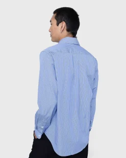 Klassisk Button-Down Skjorte Bla Og Hvid Stribe