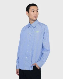 Klassisk Button-Down Skjorte Bla Og Hvid Stribe