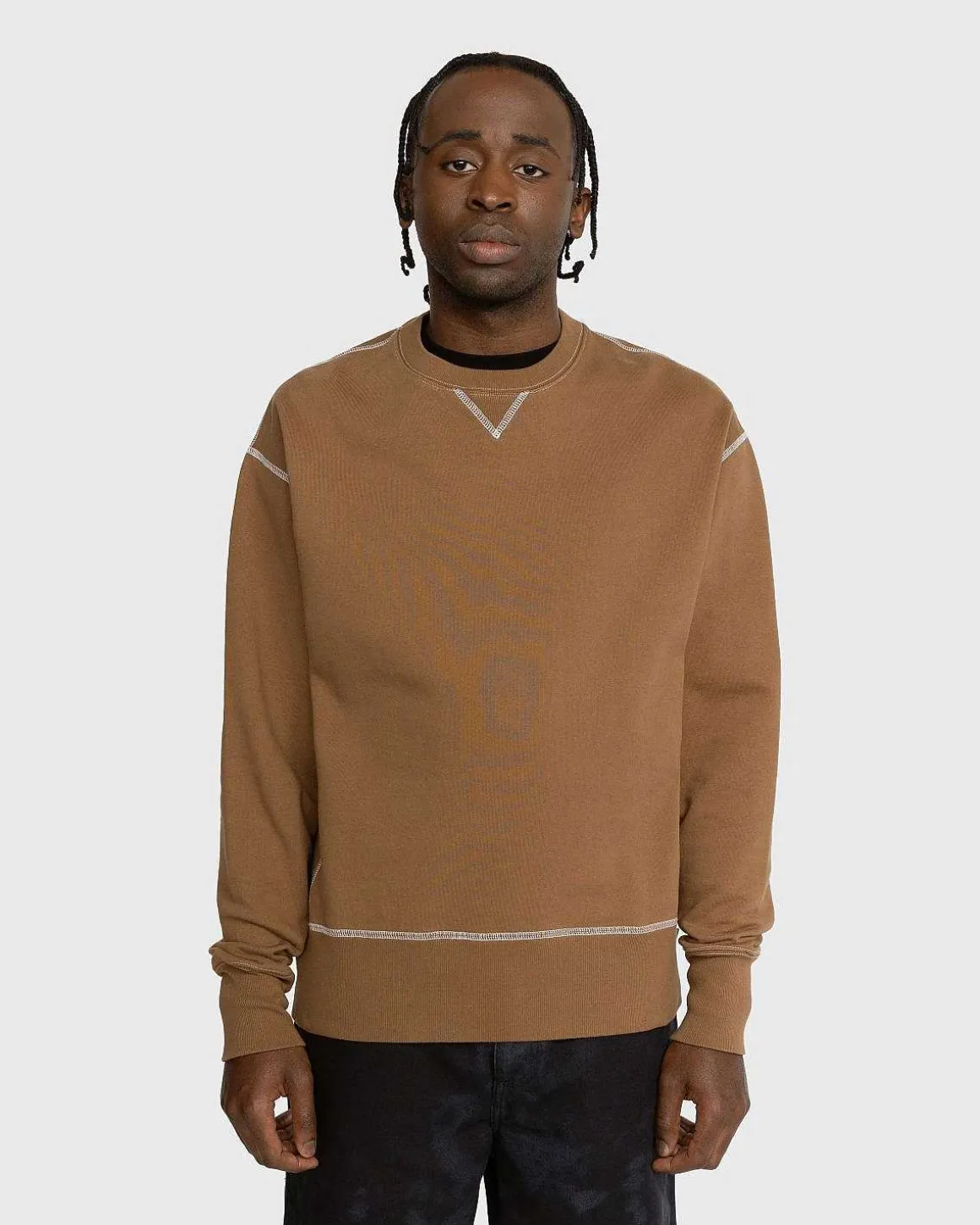 Kontrastsom Fleece Crew Brun
