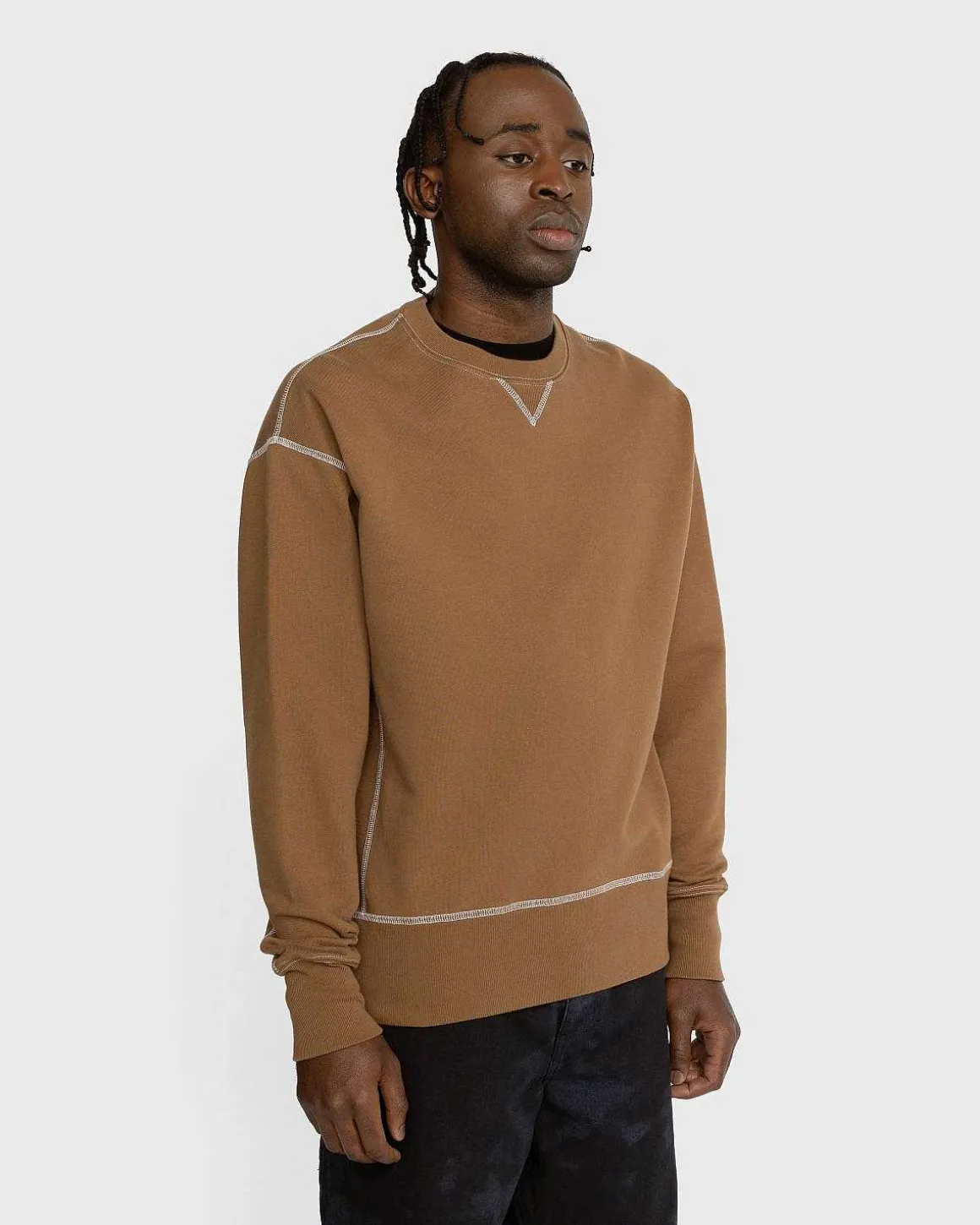 Kontrastsom Fleece Crew Brun