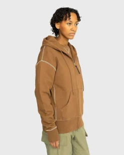 Kontrastsom Fleece-Haettetroje Med Lynlas Brun