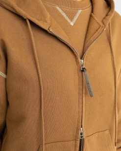 Kontrastsom Fleece-Haettetroje Med Lynlas Brun