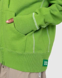 Kontrastsom Fleece-Haettetroje Med Lynlas, Gron