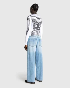 Langaermet Gaultier Paris Top Hvid/Sort