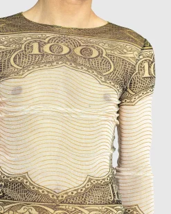 Langaermet Mesh Top Printet Cartouche Gron/Ecru/Sort/Orange