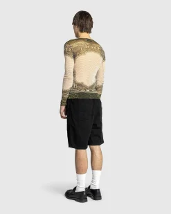 Langaermet Mesh Top Printet Cartouche Gron/Ecru/Sort/Orange