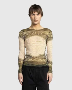 Langaermet Mesh Top Printet Cartouche Gron/Ecru/Sort/Orange