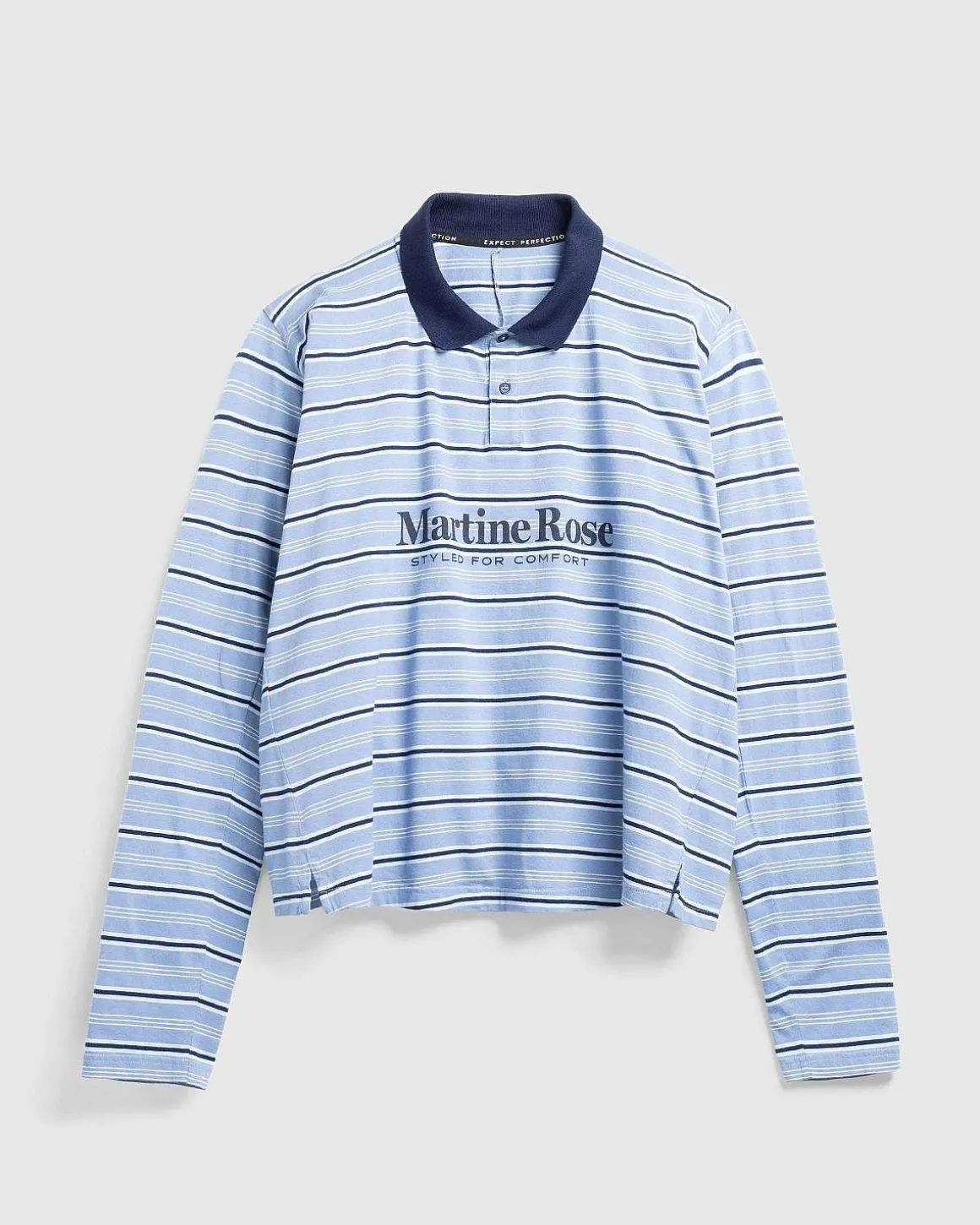 Langaermet Pulled Neck Polo Blue Stripe