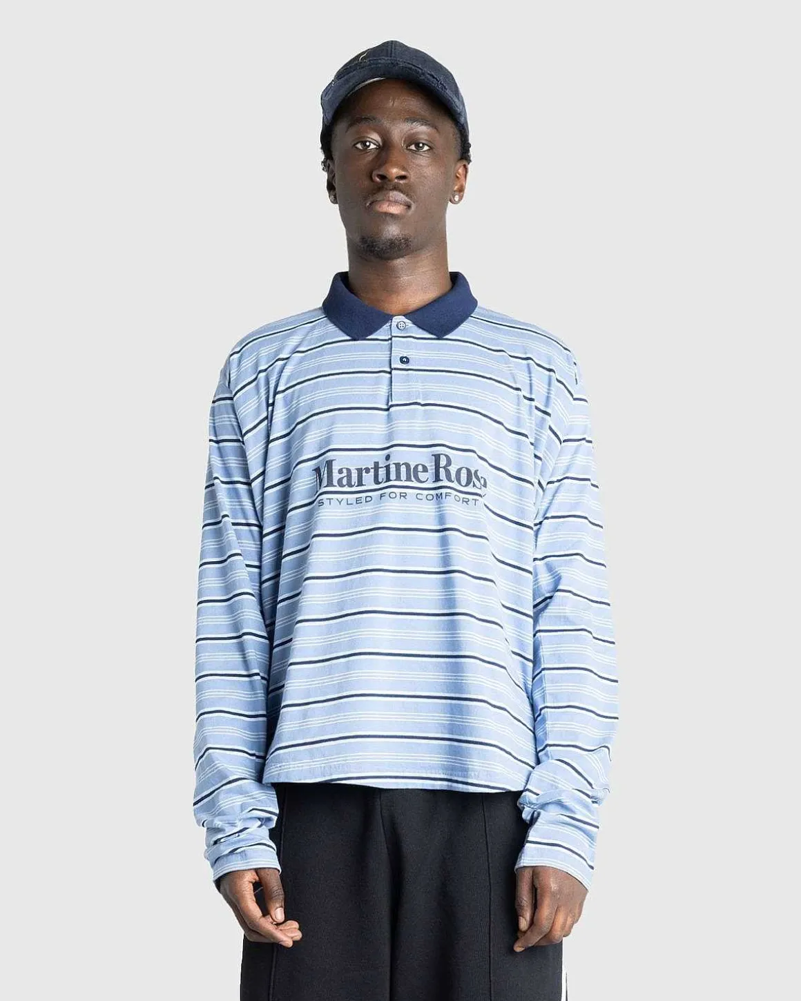Langaermet Pulled Neck Polo Blue Stripe