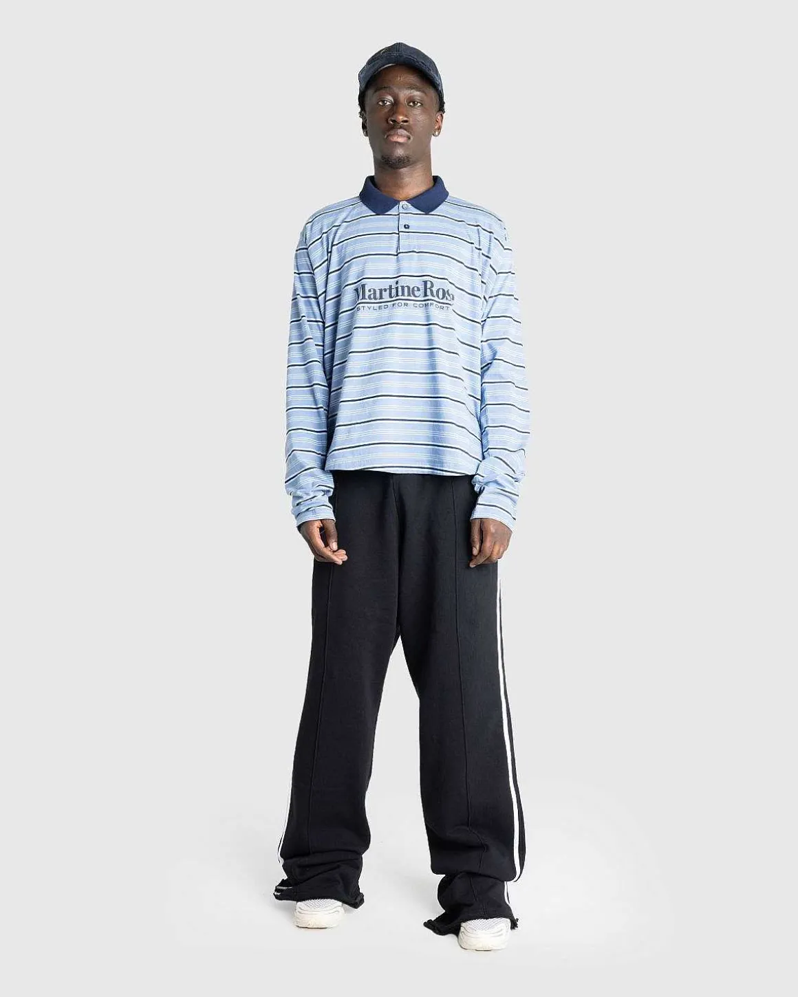 Langaermet Pulled Neck Polo Blue Stripe