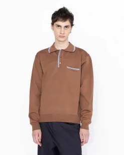 Langaermet Strik Polo Brun
