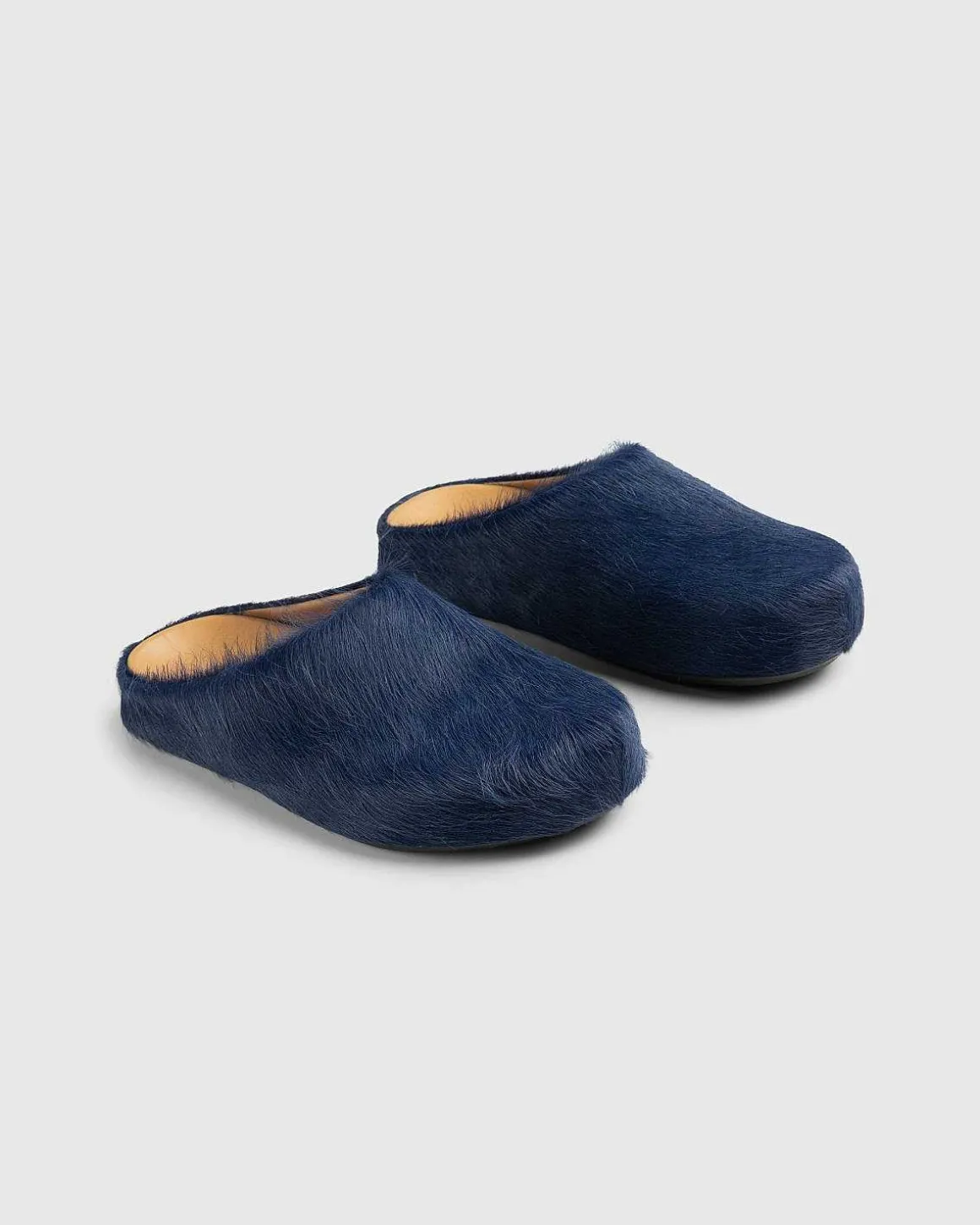 Langt Har Kalveskind Mule Sabot Blue