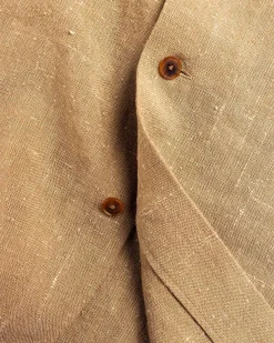 Linned Silke Tweed Halvaermet Skjorte Brun