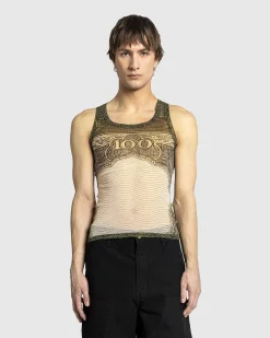 Mesh Tank Top Printet Cartouche Gron/Ecru/Sort/Orange