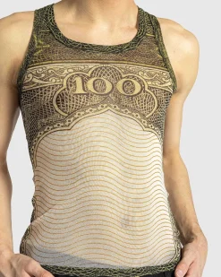 Mesh Tank Top Printet Cartouche Gron/Ecru/Sort/Orange