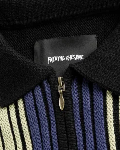 Multi Stripe Zip Polo Sort/Stribet