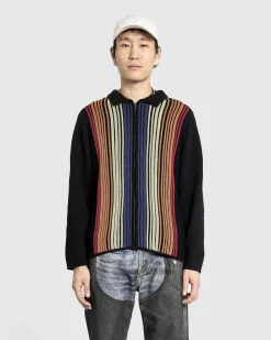 Multi Stripe Zip Polo Sort/Stribet