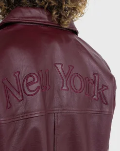 Neu York Laederjakke Burgundy