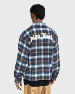 Neu York Shaggy Wool Plaid Zip Shirt Brun