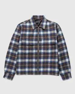 Neu York Shaggy Wool Plaid Zip Shirt Brun