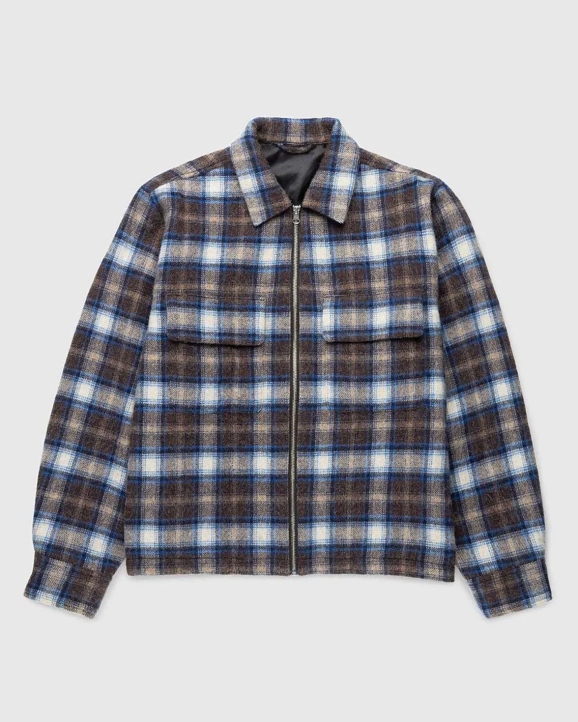 Neu York Shaggy Wool Plaid Zip Shirt Brun