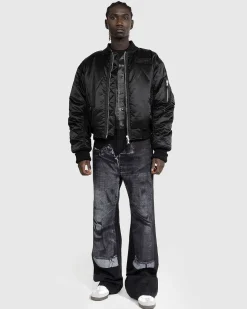 Oversized Satin Bomberjakke Sort/Gra