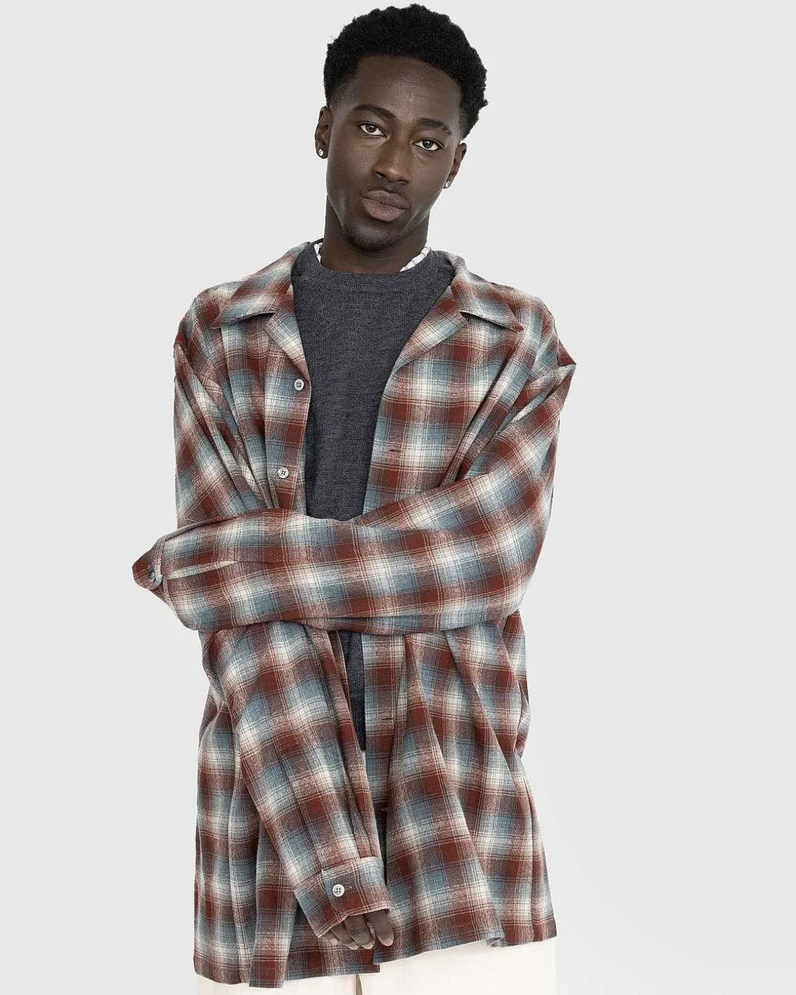 Oversized Ternet Uld Button-Down Skjorte Multi