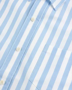 Pablo Overdreven Uforet Okologisk Bomuld Poplin Skjorte Lysebla Stripe