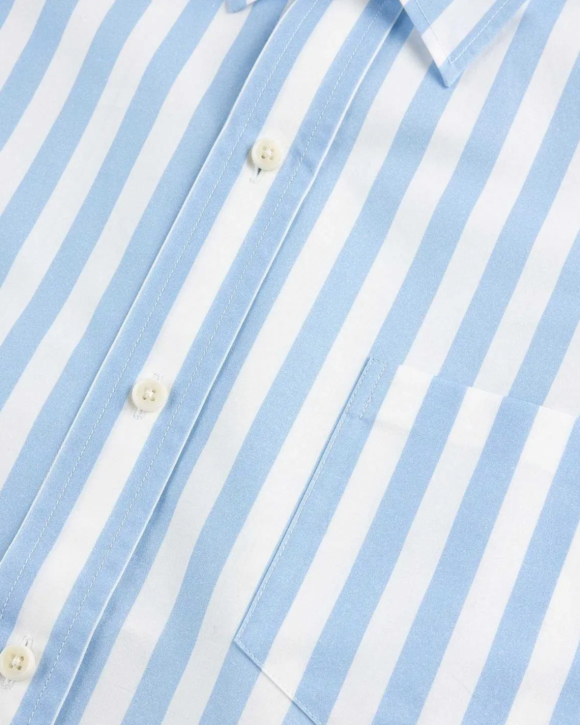 Pablo Overdreven Uforet Okologisk Bomuld Poplin Skjorte Lysebla Stripe