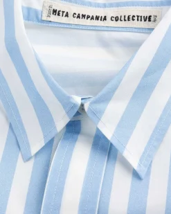 Pablo Overdreven Uforet Okologisk Bomuld Poplin Skjorte Lysebla Stripe