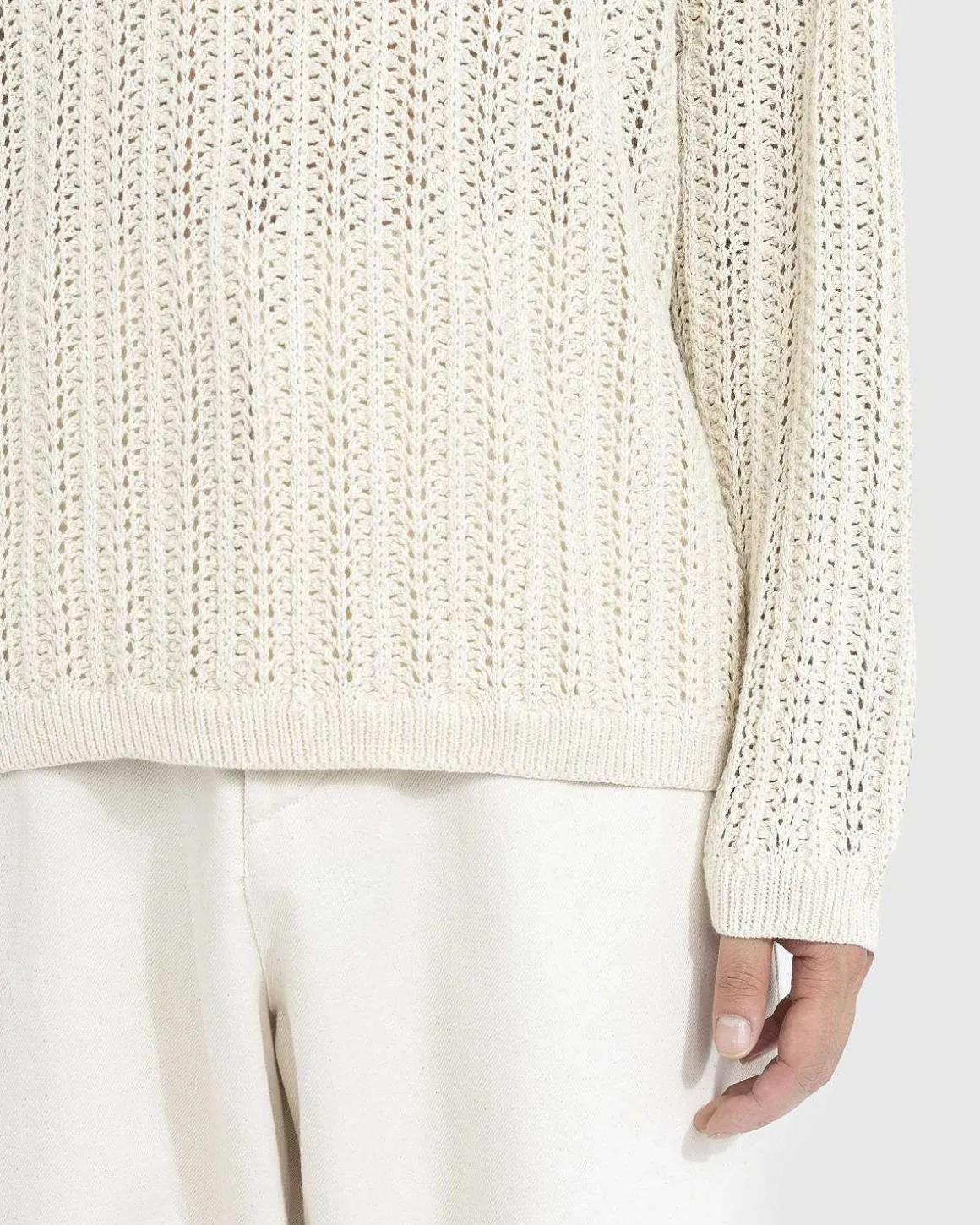 Pointelle Polo Langaermet Creme