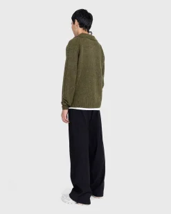 Polo Uld Cardigan Mork Oliven